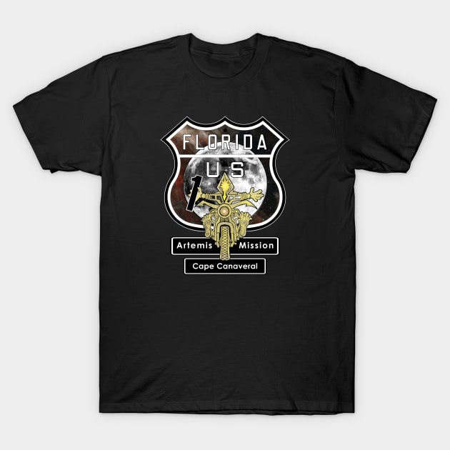 Artemis Motorcycle Moon Mission Florida US Highway One T-Shirt by The Witness